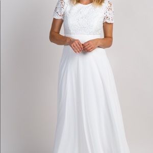 L PinkBlush Maternity Long White Dress